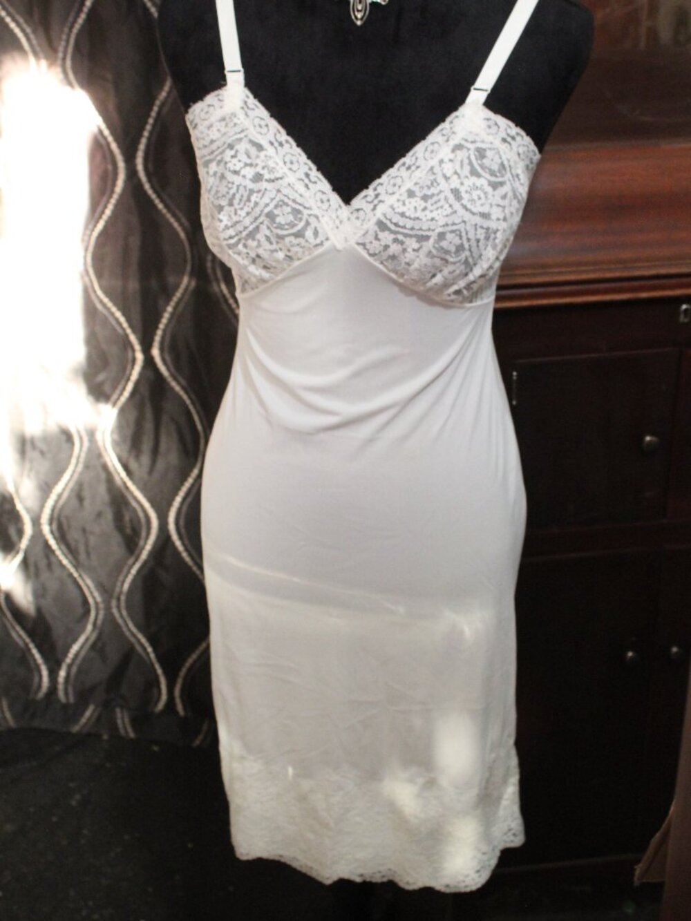 Cream White Vintage Elegant Slip Dress Size 34